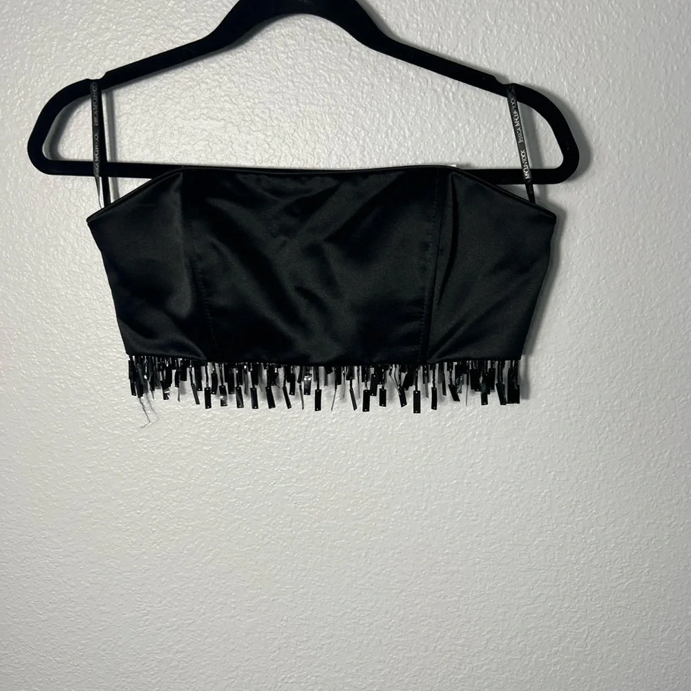 Vintage Y2K Jessica McClintock Millennium 2000 Black strapless fringe crop top - Picture 15 of 16